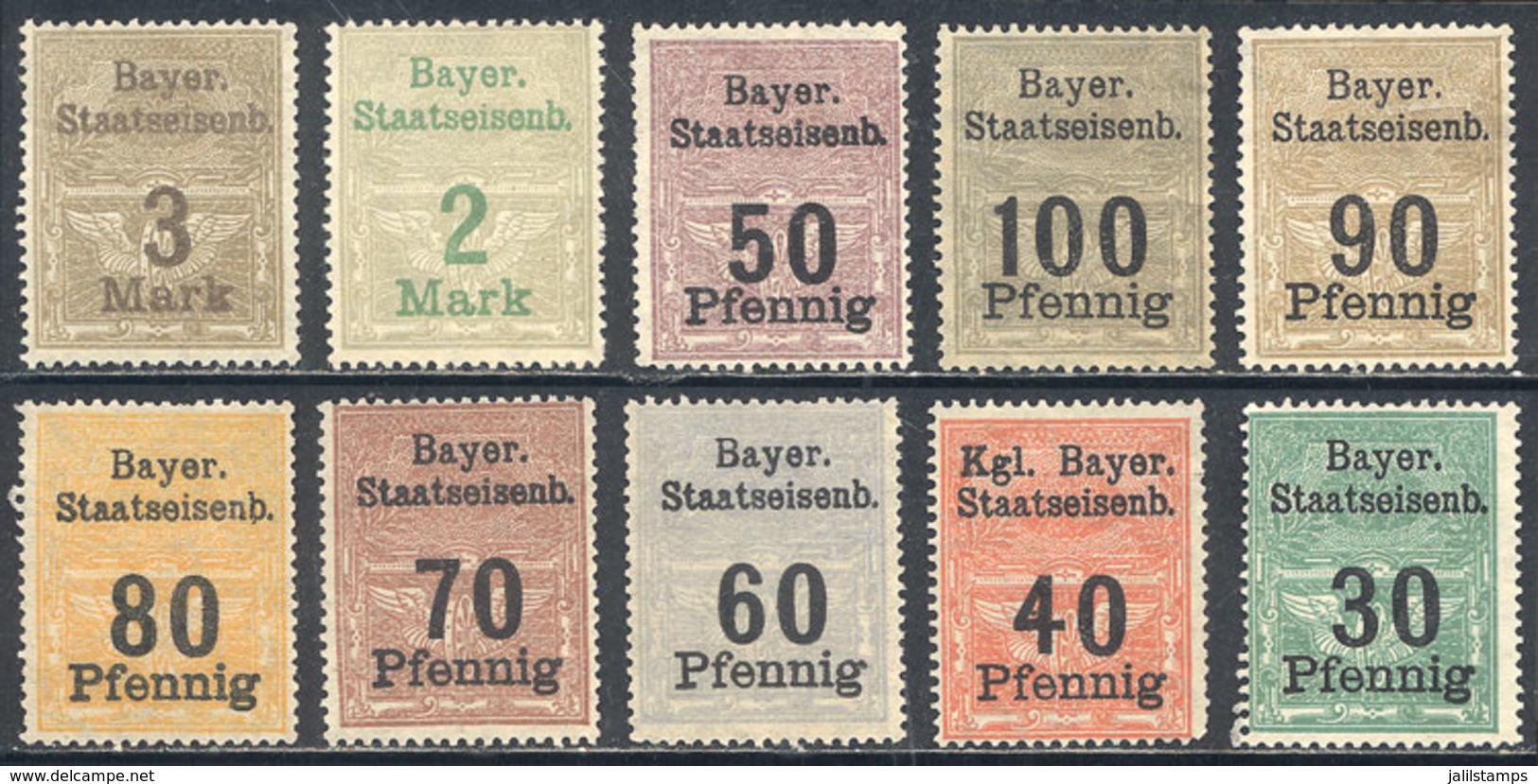 GERMANY: Bayer. Staatseisenb., Set Of 10 Parcel Post Stamps, Mint No Gum, Fine To VF Quality! - Other & Unclassified