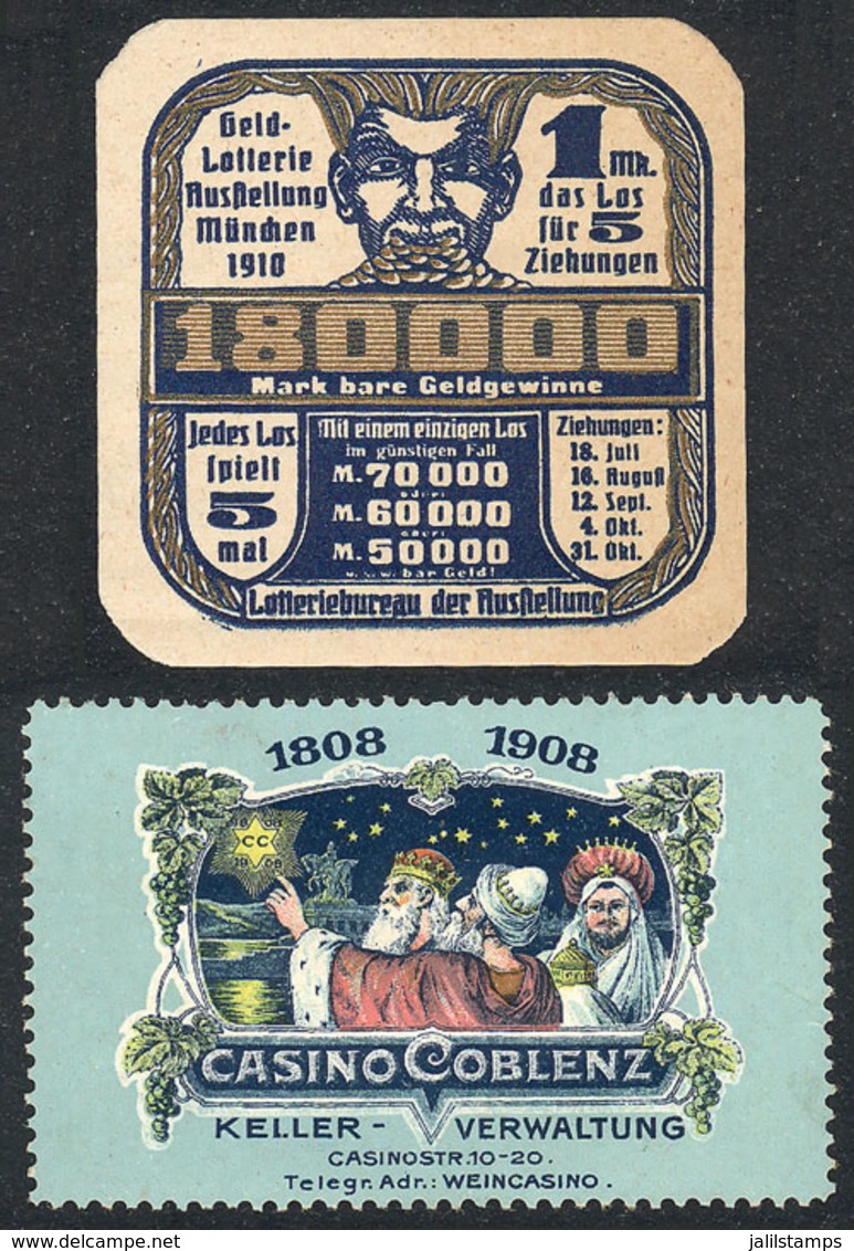 GERMANY: CASINO, LOTTERY: 2 Old Interesting Cinderellas, Fine To Very Fine Quality! - Sonstige & Ohne Zuordnung