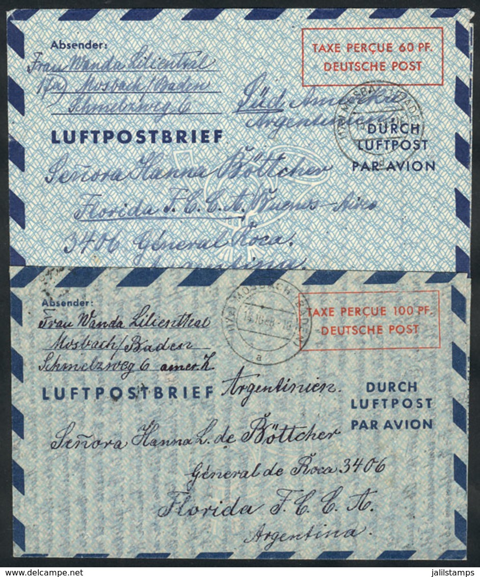 WEST GERMANY: 2 Aerograms Of 60Pf. And 100Pf. Sent To Argentina In 1948 And 1949, With Minor Defect In The Back Flap (2  - Covers & Documents