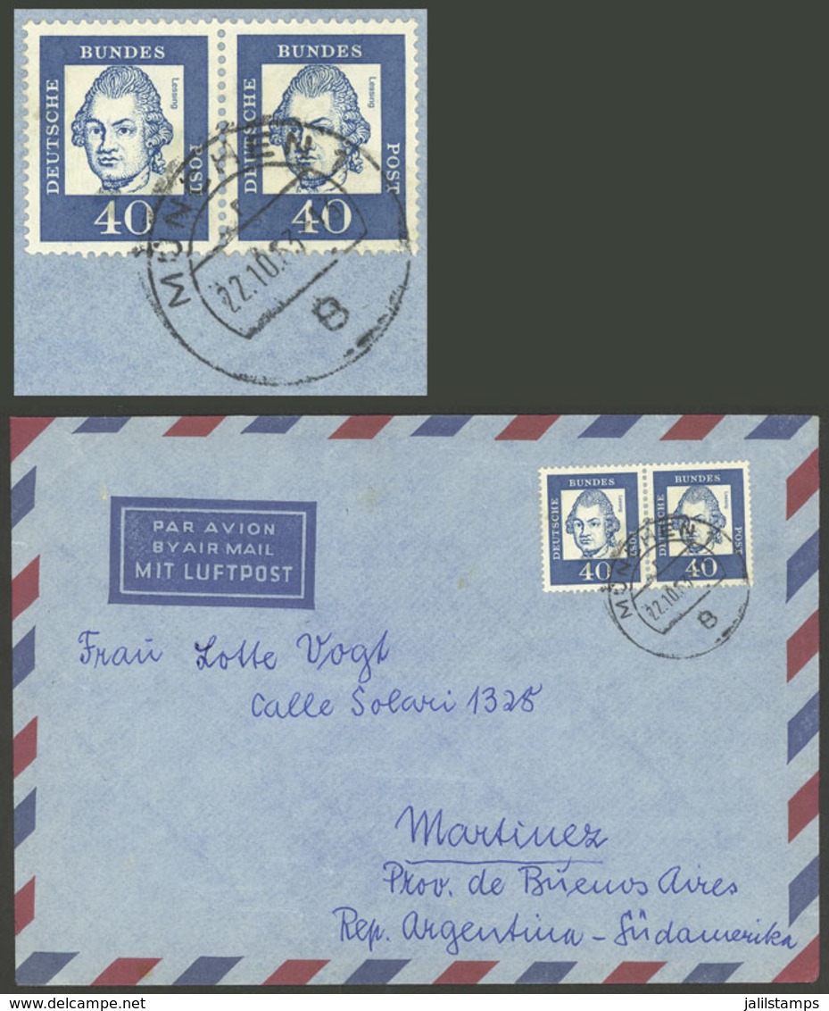 WEST GERMANY: Airmail Cover Sent To Argentina On 22/OC/1963, Franked With HORIZONTAL PAIR Of Michel 355, VF Quality! - Covers & Documents