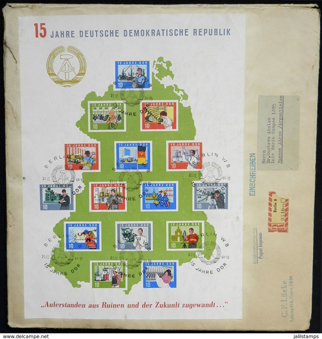EAST GERMANY: Registered Cover That Contained Printed Matter Sent From Berlin To Argentina On 21/DE/1964, Franked With S - Covers & Documents