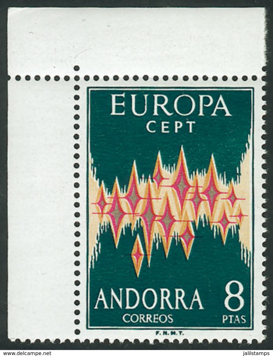 SPANISH ANDORRA: Yvert 64A, 1972 Topic Europa, Corner Single, MNH, Excellent Quality! - Other & Unclassified