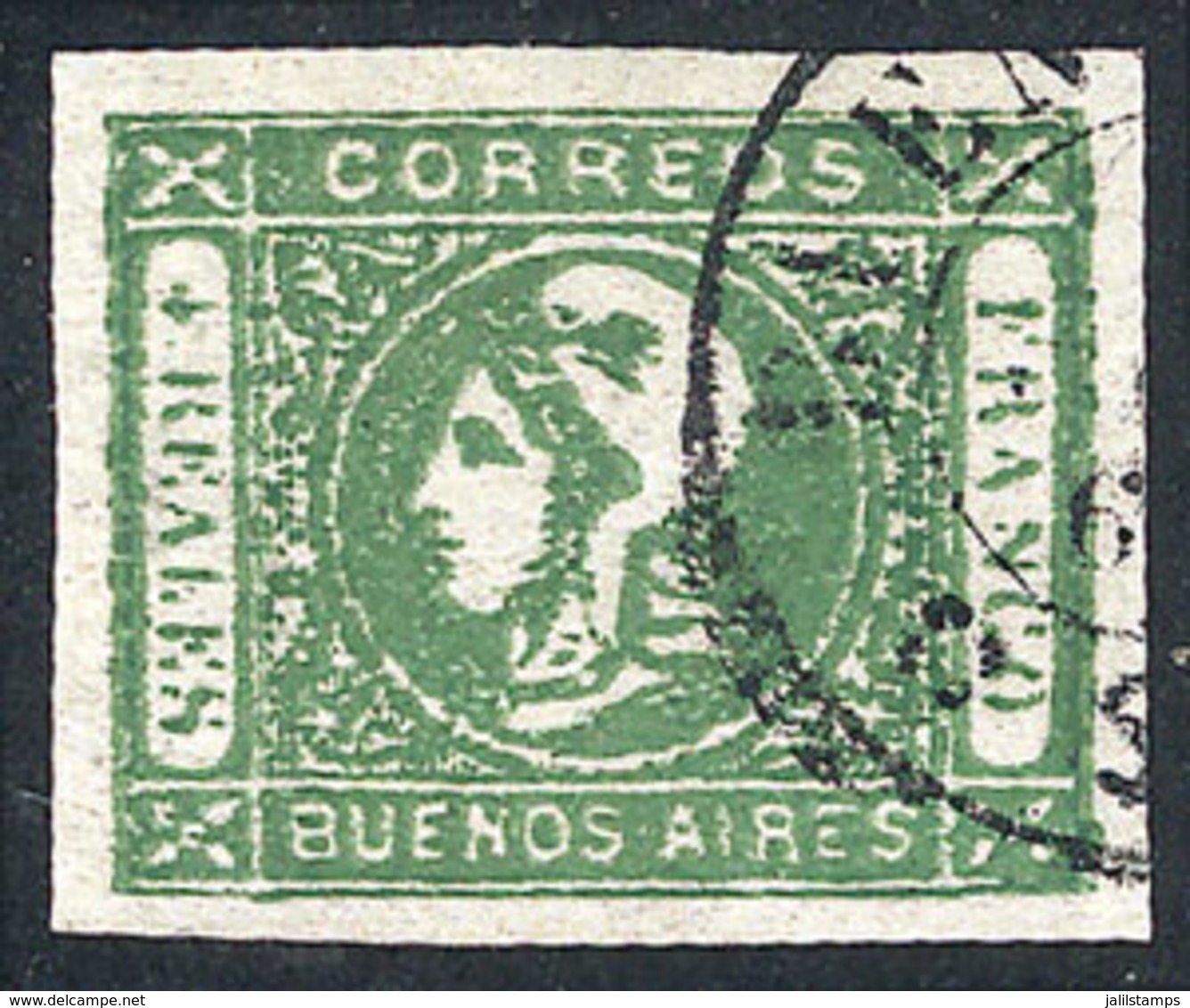 ARGENTINA: GJ.16a, 4R. Dark Green, DOUBLE IMPRESSION (both Impressions Are Fairly Overlapping, The Variety Is Clearly No - Buenos Aires (1858-1864)