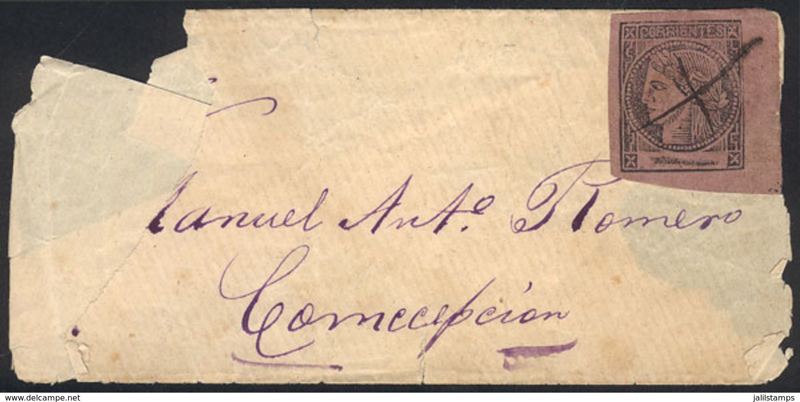ARGENTINA: GJ.13, Dull Rose, Beautiful Example On Almost Complete Cover Sent To Concepción, With Attractive Pen Cancel,  - Corrientes (1856-1880)