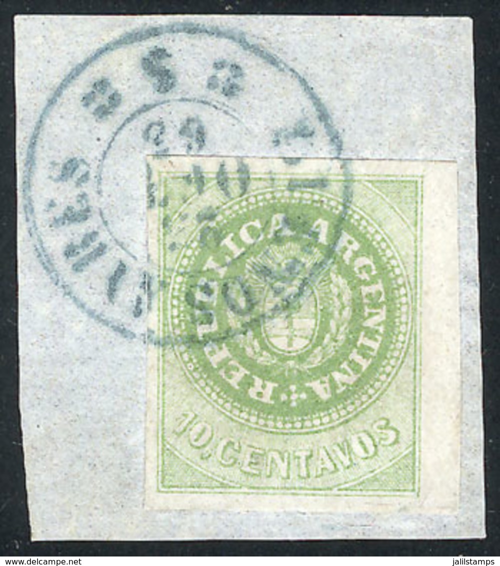 ARGENTINA: GJ.8, 10c. Yellow-green, With Very Wide Margins, On Fragement Used In Buenos Aires On 23/OC/1863, Fresh, Good - Unused Stamps