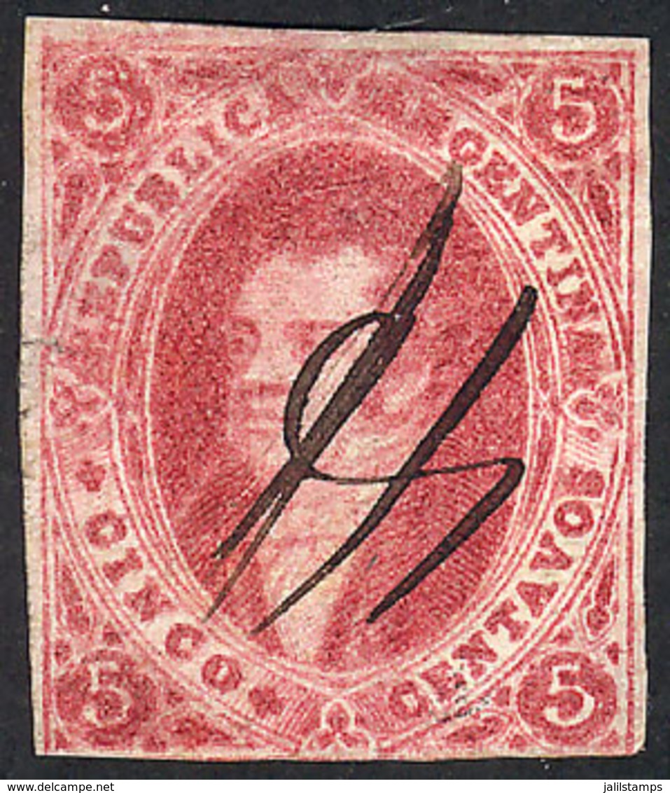 ARGENTINA: GJ.32, 7th Printing Imperforate, Nice Example With Rare Pen Cancel Of GOYA, Minor Defect, Very Good Appearanc - Usati