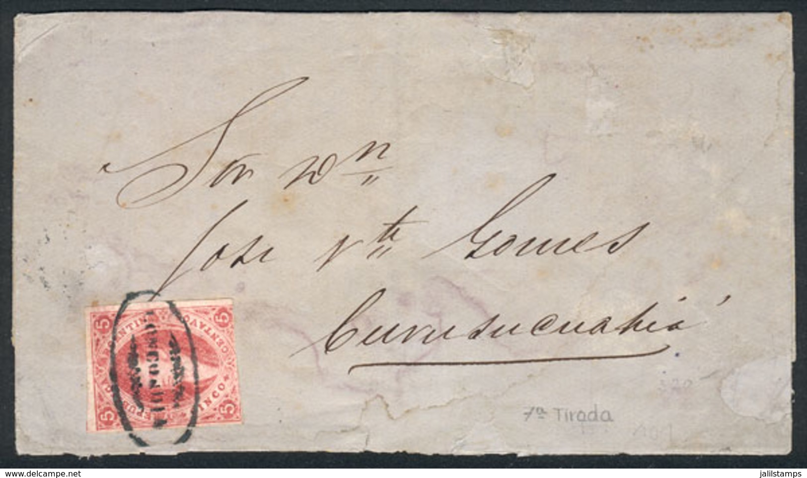 ARGENTINA: GJ.32, 7th Printing Imperforate, On Complete Folded Letter Dated 29/DE/1867, To Curuzú Cuatiá, With Black Ell - Used Stamps