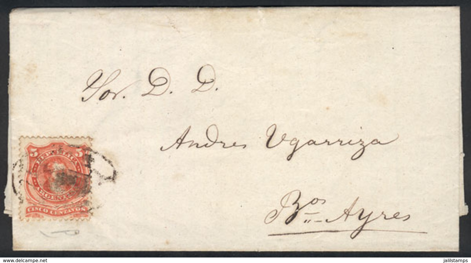 ARGENTINA: GJ.37, 5c. Rivadavia With Groundwork Of Horiz Lines, Franking An Entire Letter From Salta To Buenos Aires On  - Sonstige & Ohne Zuordnung