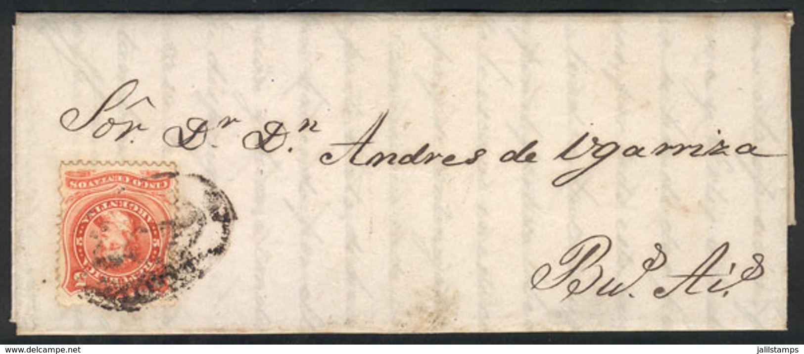 ARGENTINA: GJ.37, 5c. Rivadavia With Groundwork Of Horiz Lines, Franking An Entire Letter From Salta To Buenos Aires On  - Andere & Zonder Classificatie