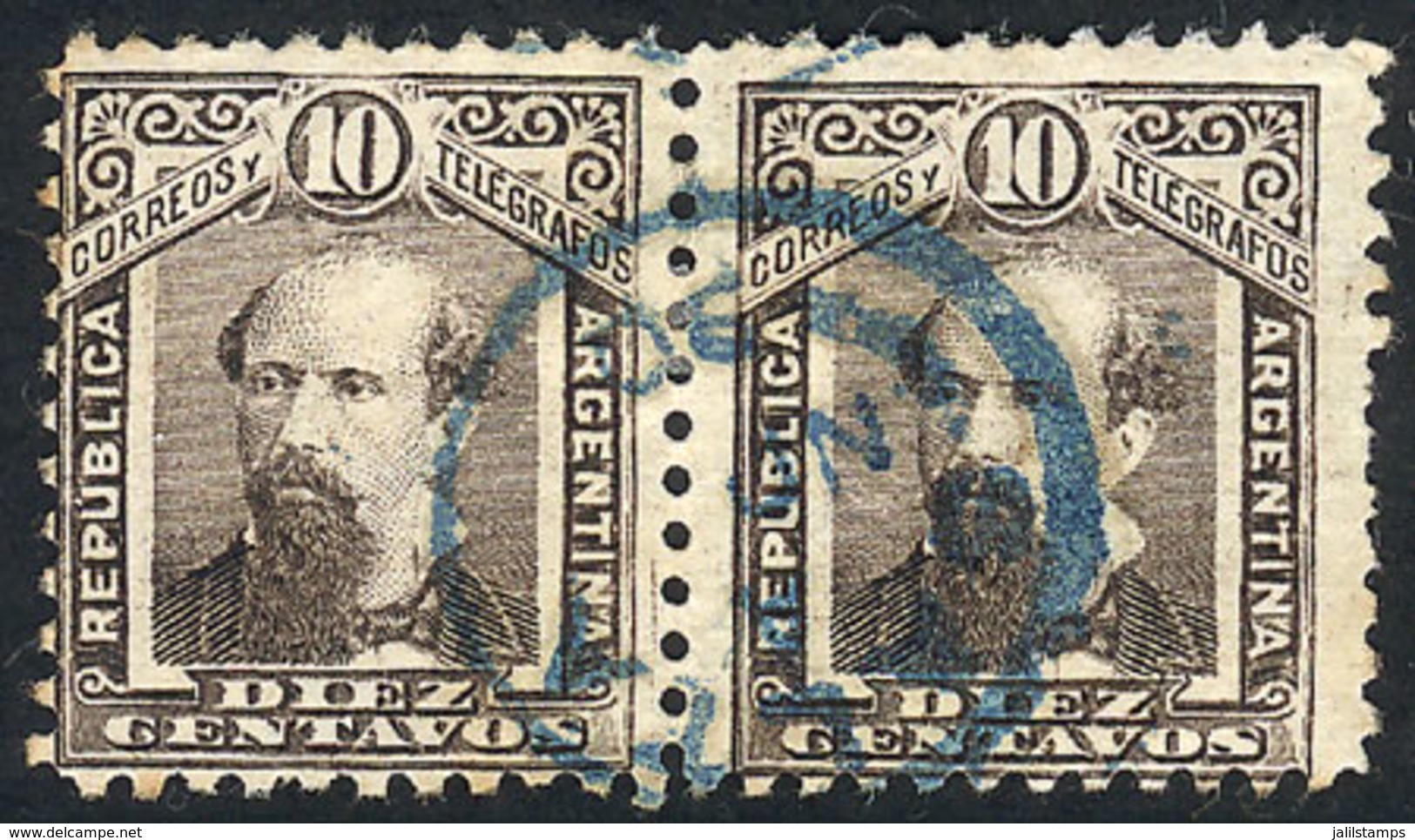 ARGENTINA: GJ.110, Pair With Interesting Blue Datestamp Of SALTA, VF Quality! - Autres & Non Classés