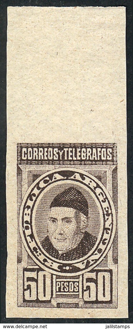 ARGENTINA: GJ.119, 1889 50P. Dean Funes, TRIAL COLOR PROOF In Very Dark Chestnut, Printed On Thin, Yellowish Paper, Exce - Other & Unclassified