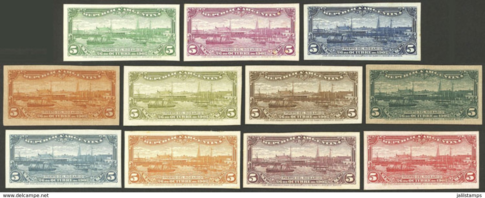 ARGENTINA: GJ.273, 1902 Port Of Rosario, 11 Proofs In Different Colors, Printed On Thick Card (some With Glazed Front),  - Other & Unclassified