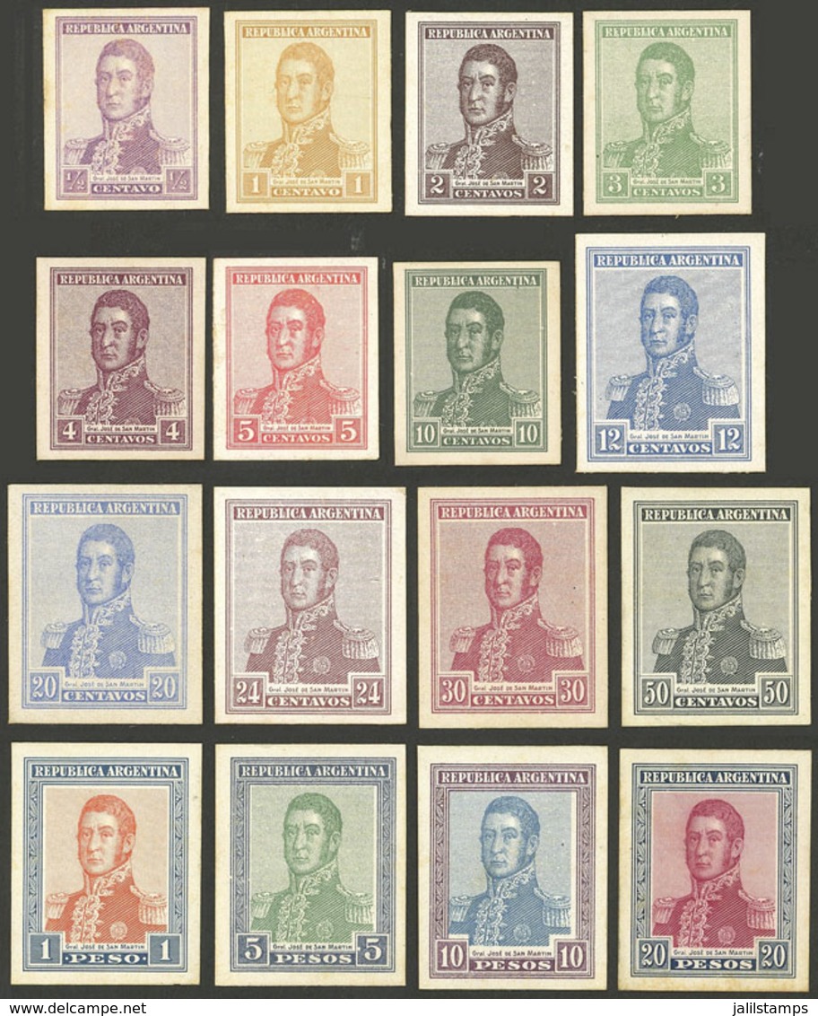 ARGENTINA: GJ.423/455 (not Consecutive), 1917 San Martín, Cmpl. Set Of 16 COLOR PROOFS In The Issued Colors (or Very Sim - Otros & Sin Clasificación