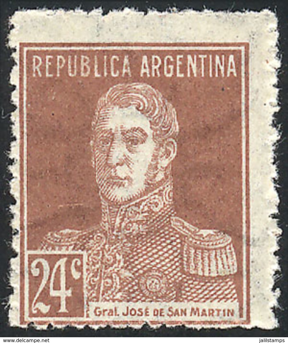 ARGENTINA: GJ.610, 1924 24c. San Martín W/o Period, Perf 13½, MNH (+50%), Excellent And Rare! - Other & Unclassified
