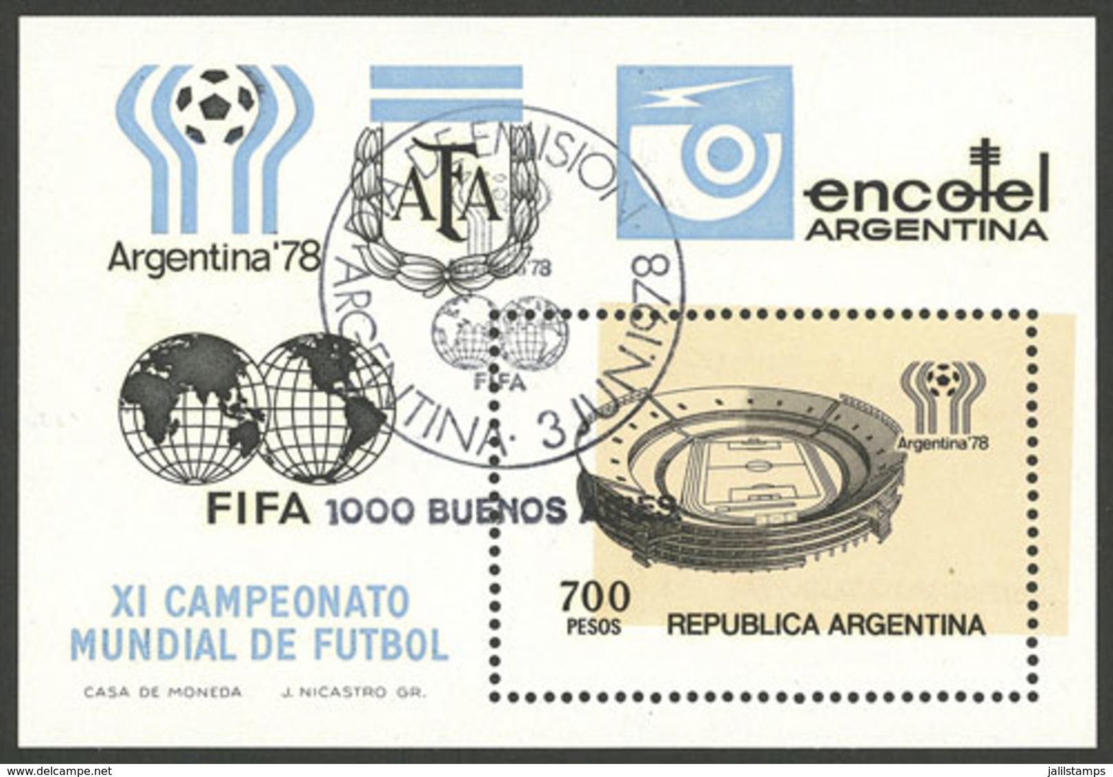 ARGENTINA: GJ.HB 27, 1978 Football World Cup With VARIETY "very Shifted Beige Color", With First Day Postmark, VF Qualit - Other & Unclassified