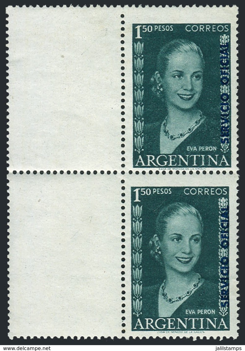ARGENTINA: GJ.696CZ, 1952 1.50P. Eva Perón, Pair WITH LABELS AT LEFT, Extremely Rare. Mint With Gum, But With Minor Stai - Officials