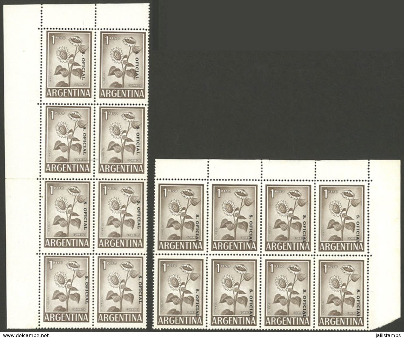 ARGENTINA: GJ.740, Block Of 8 With OFF-CENTER OVERPRINT Diagonally (in The Top Stamps It Is More Centered, And Then It G - Servizio