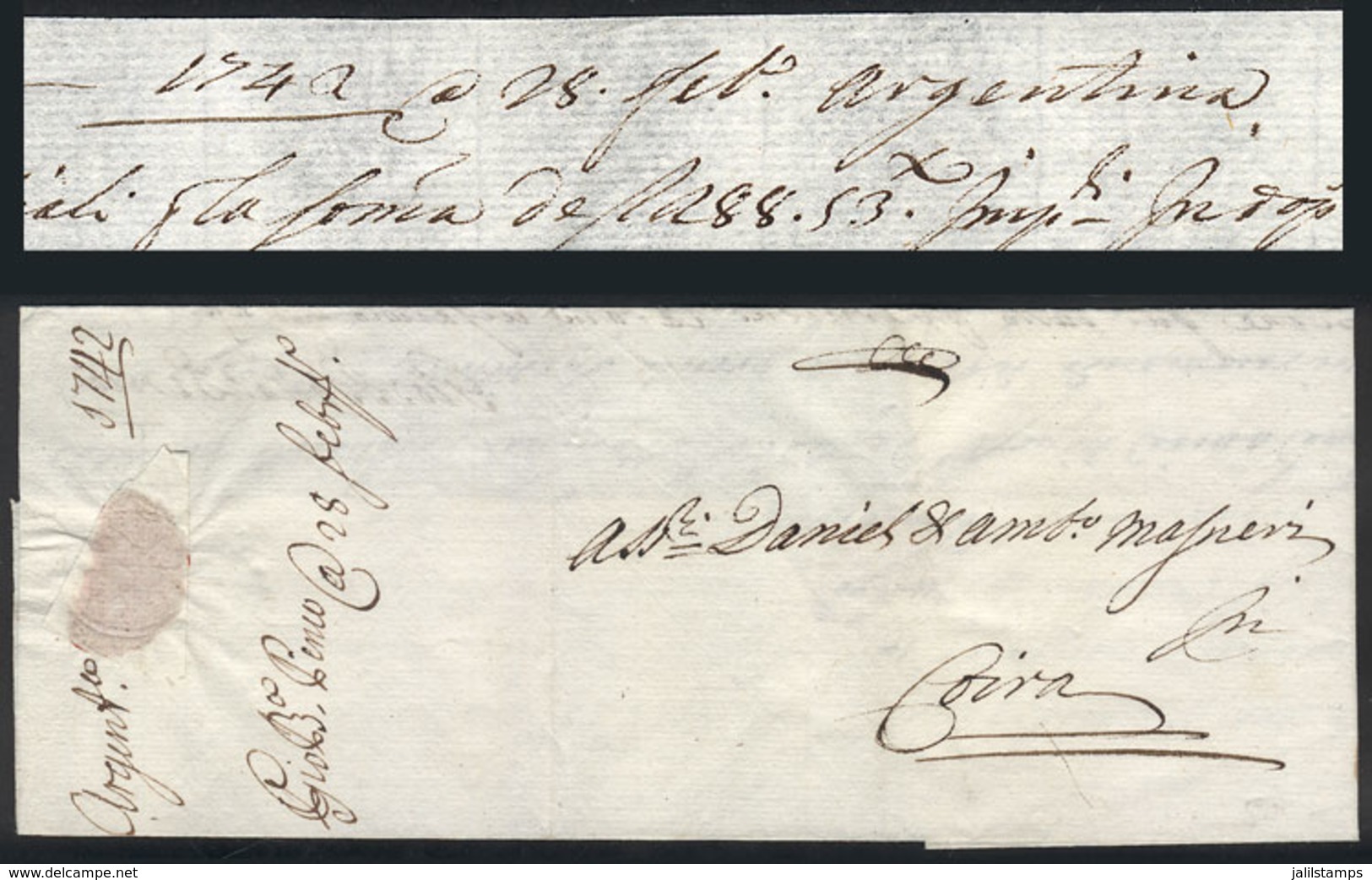 ARGENTINA: Letter Sent From "Argentina" To Coira (Switzerland) On 28/FE/1742, Written In Italian, Excellent Quality, Ext - Other & Unclassified