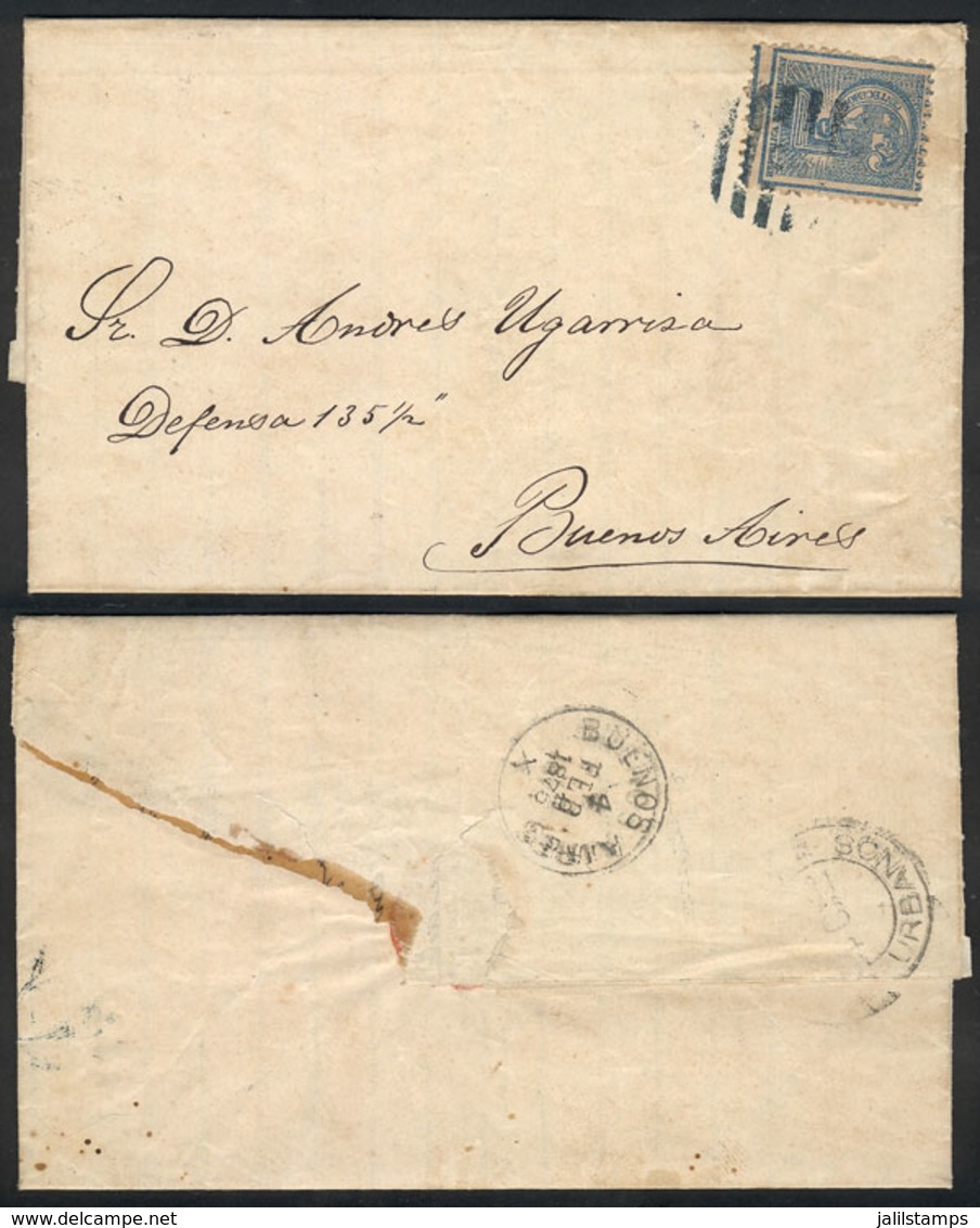 ARGENTINA: Entire Letter Sent From Montevideo To Buenos Aires On 3/FE/1875 Franked With 5c. (mute Blue Cancel), With Arr - Other & Unclassified