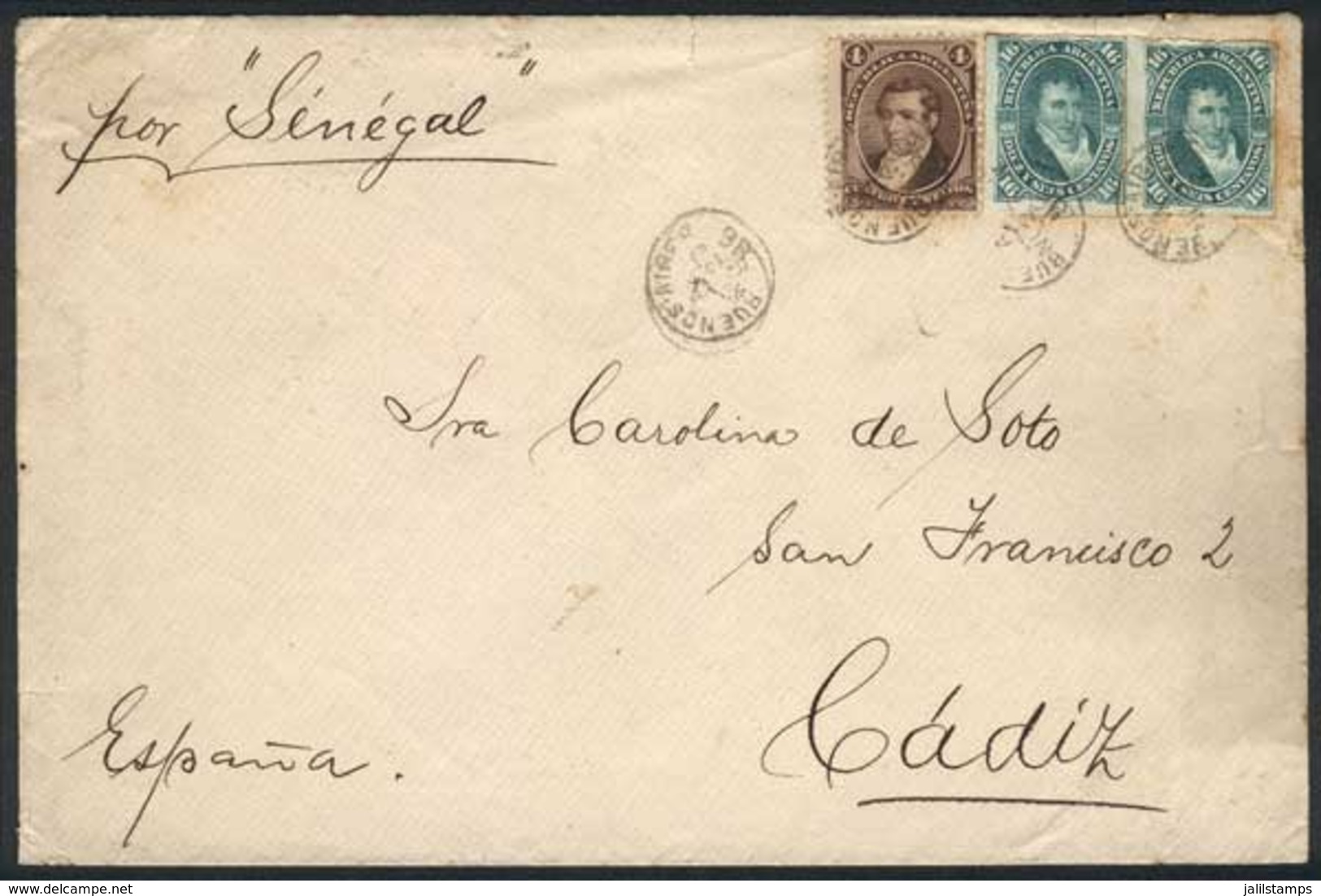 ARGENTINA: Cover Franked By GJ.36 + 50 Pair (total 36c.), Sent From B.Aires To Spain On 27/NO/1886, With Arrival Backsta - Autres & Non Classés