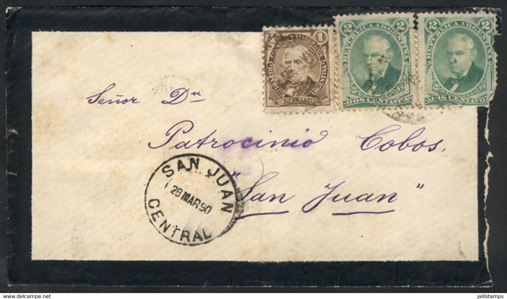 ARGENTINA: Mourning Cover Sent From Buenos Aires (Sucursal Flores) To San Juan On 23/MAR/1890, Franked With Nice Combina - Other & Unclassified