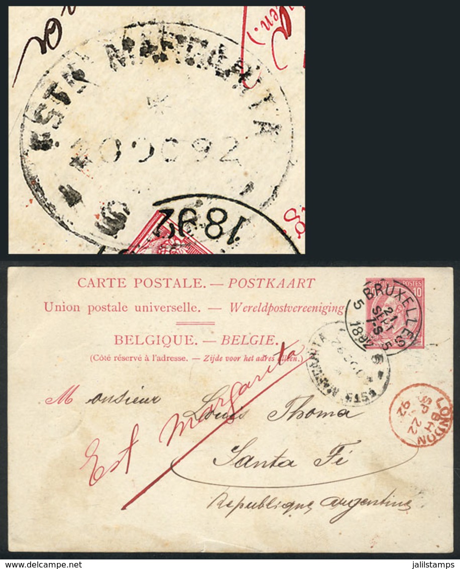 ARGENTINA: Postal Card Sent From Belgium To Santa Fe, With The Very Rare Oval Postmark Of ESTACION MARGARITA Applied On  - Other & Unclassified