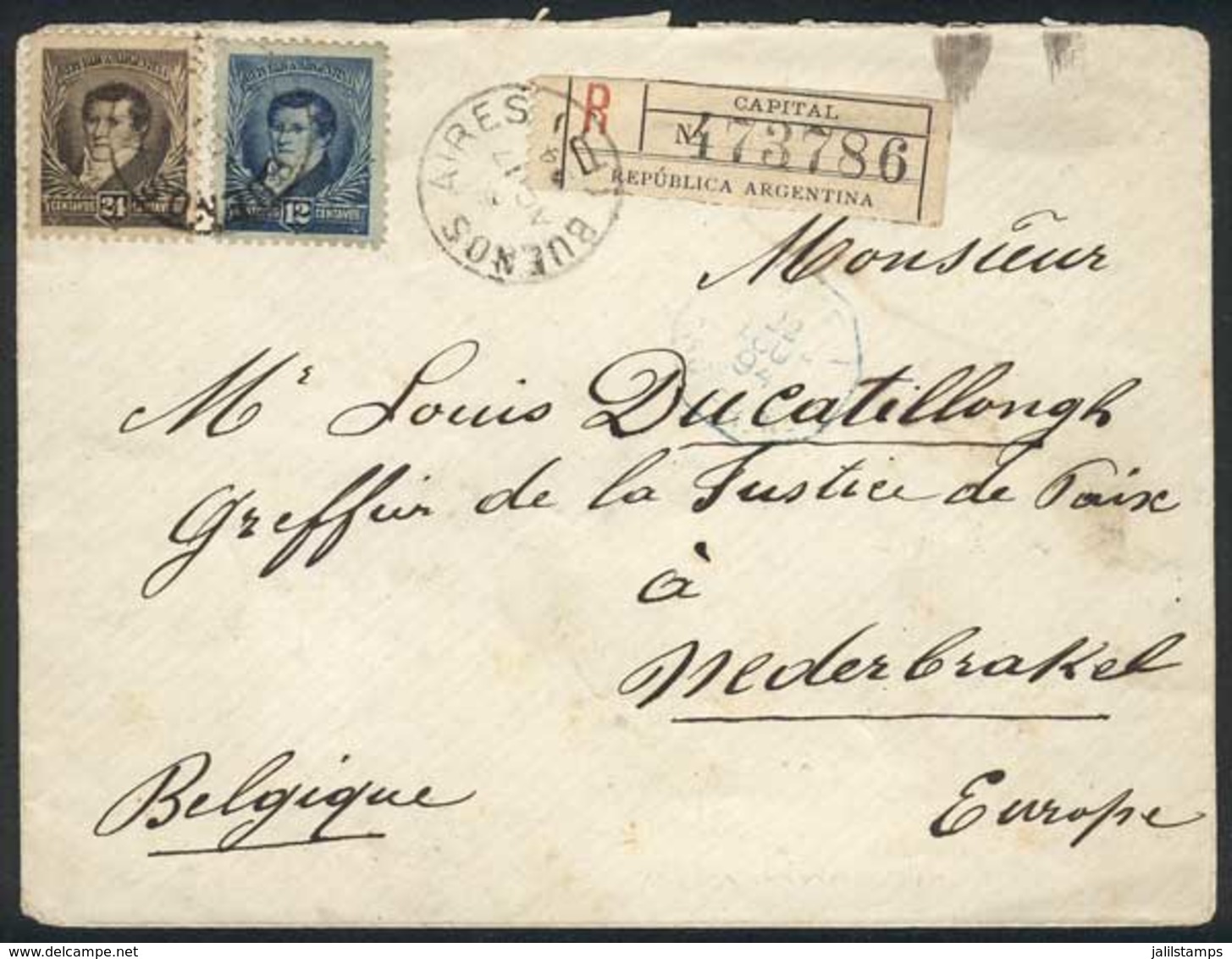 ARGENTINA: Registered Cover Franked By GJ.144 + 146, Sent From Buenos Aires To Belgium On 17/AU/1894, VF Quality! - Andere & Zonder Classificatie