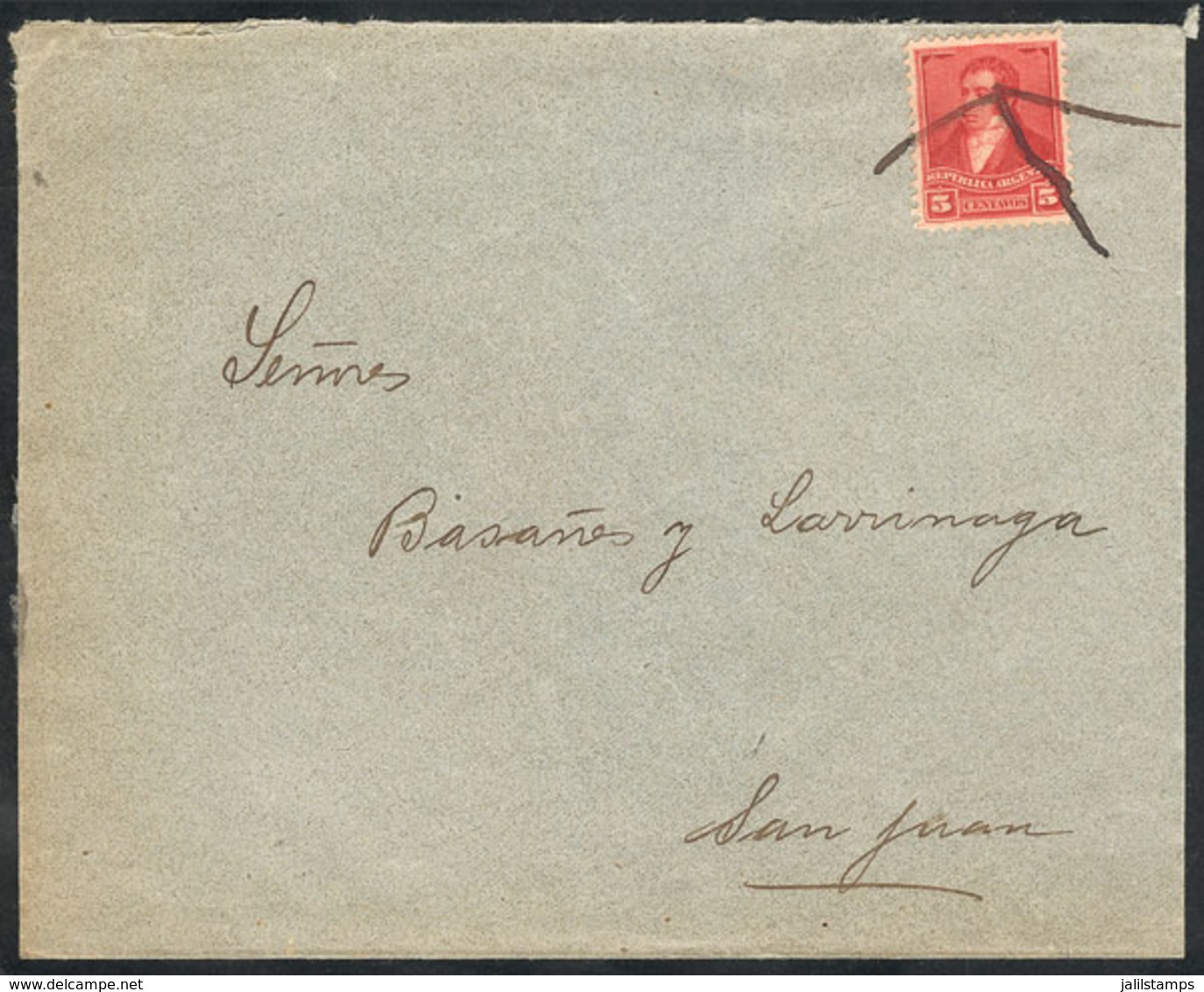 ARGENTINA: Cover Franked By GJ.141 With Very Rare Pen Cancel Of JACHAL (and Rectangular Backstamp Of That Town), Sent To - Other & Unclassified