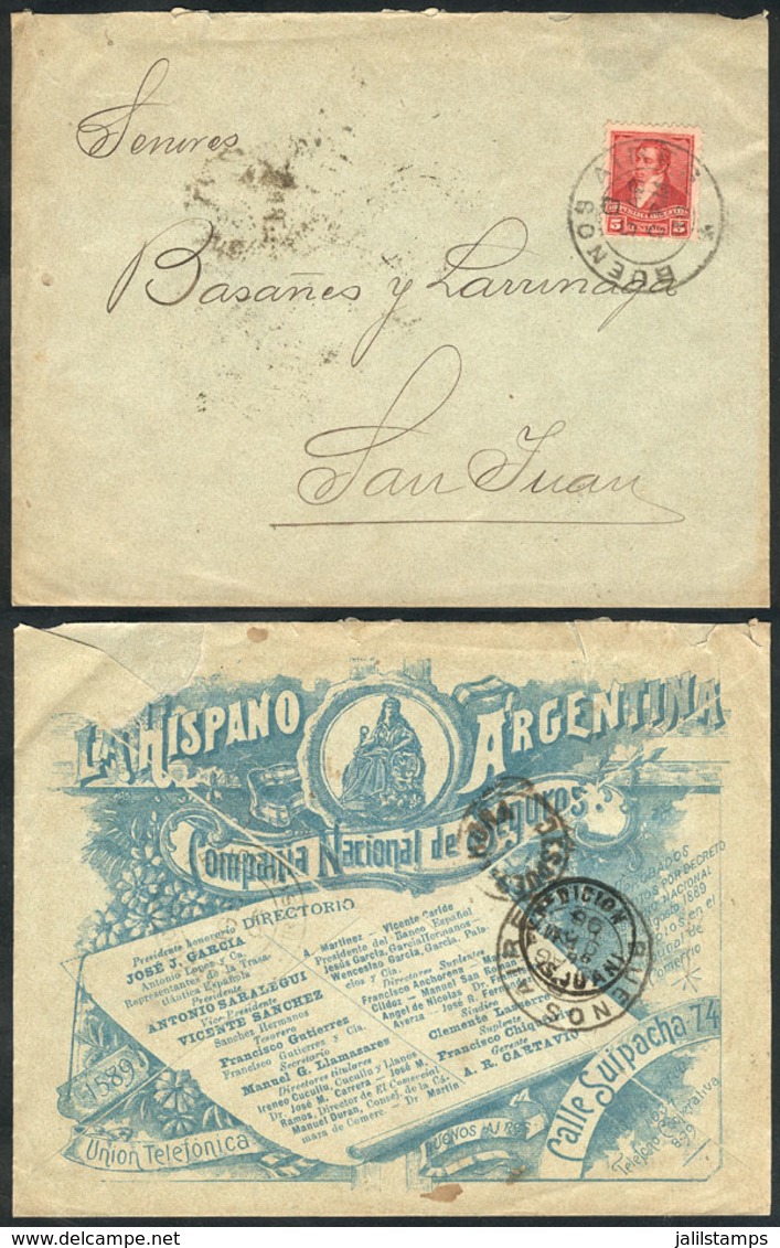 ARGENTINA: Cover With Spectacular Advertisement On Reverse: La Hispano Argentina" Insurance Company, Posted From Buenos  - Other & Unclassified