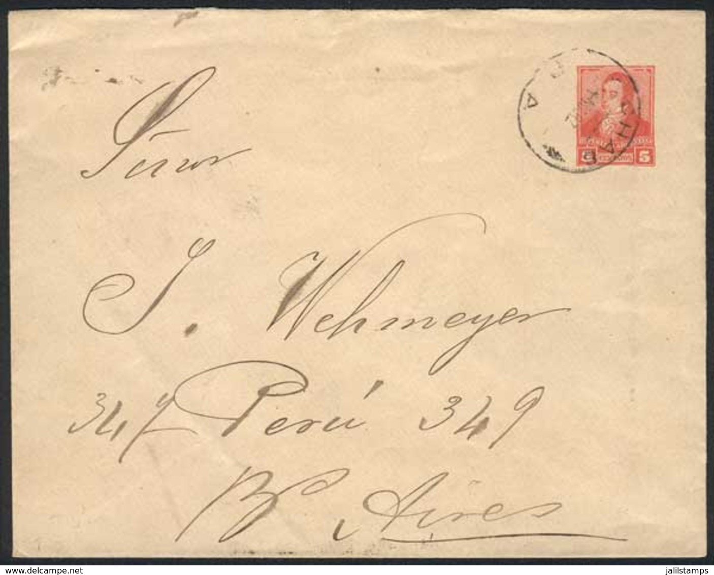 ARGENTINA: 5c. PS Cover Sent To Buenos Aires On 31/MAR/1898, With The Rare Cancel Of CHAS (B.Aires), VF! - Other & Unclassified