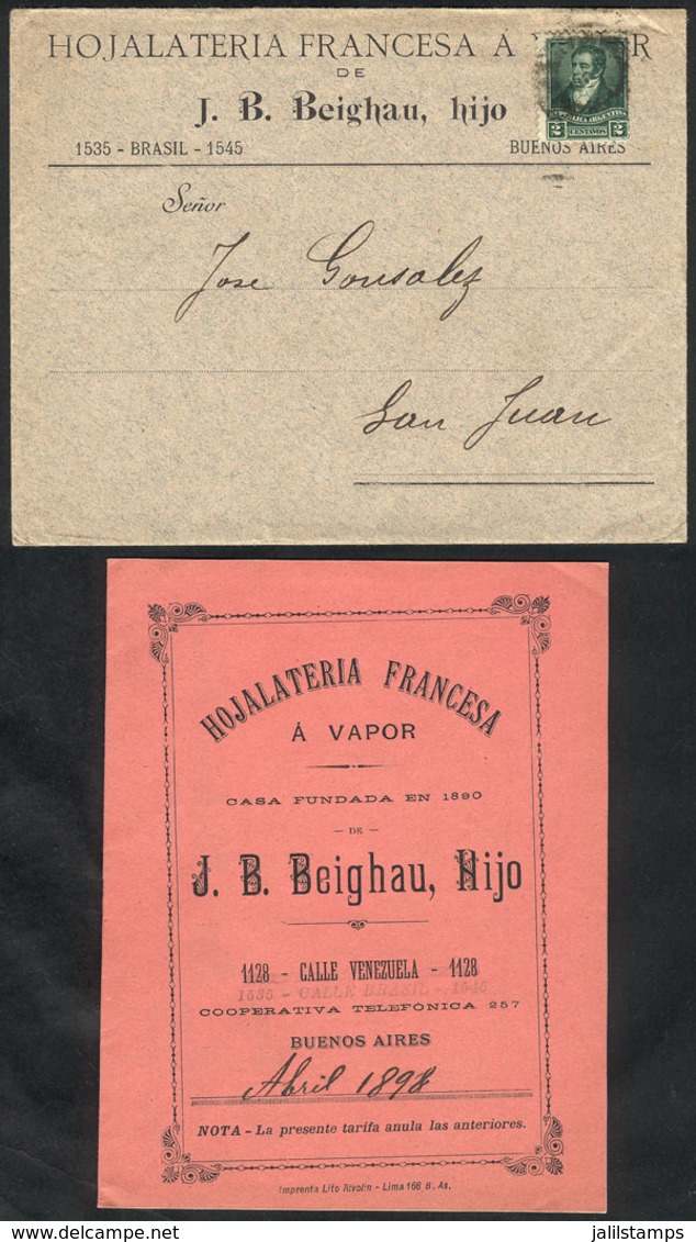 ARGENTINA: April 1898: Commercial Cover With Advertisement Inside (Hojalatería Francesa), Franked With 2c., Containing A - Other & Unclassified