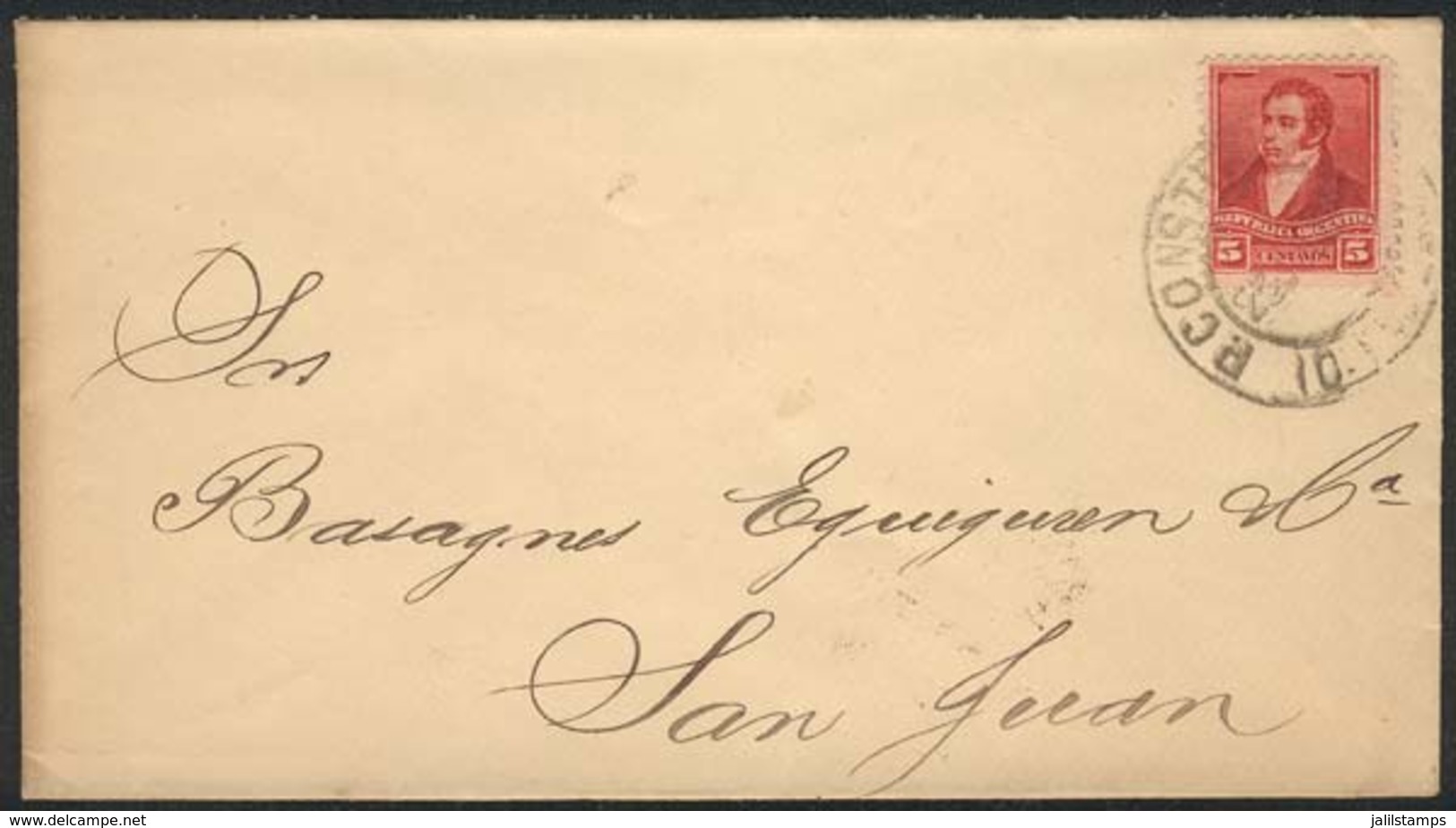 ARGENTINA: Cover Sent To San Juan On 23/OC/1898 Franked With 5c., With Double Circle Cancel Of "PLAZA CONSTITUCIÓN", Exc - Other & Unclassified
