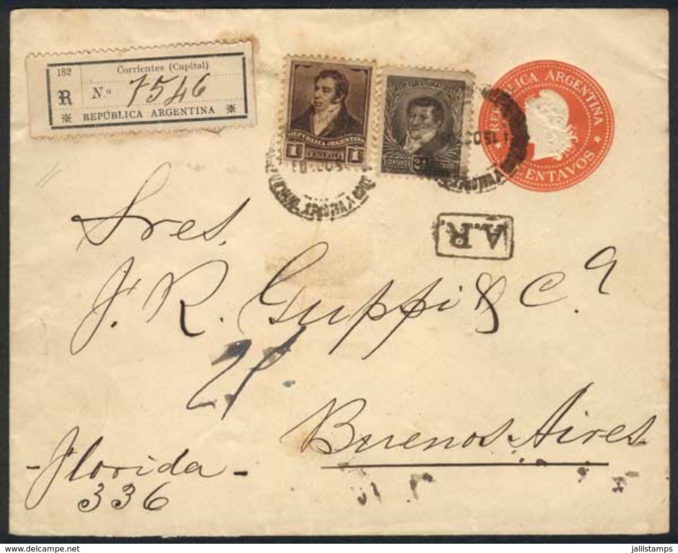 ARGENTINA: 5c. Liberty PS Cover Uprated With GJ.175 + 198 (24c. Perforation 12!!), Totalling The 30c. Rate Of A Register - Other & Unclassified