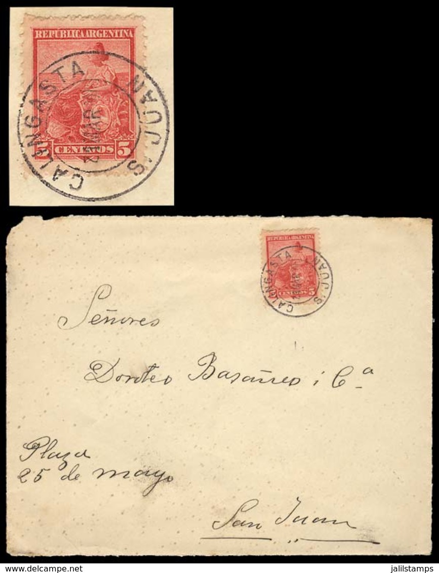 ARGENTINA: Front Of Cover Franked With 5c. Liberty (GJ.222) Postmarked CALINGASTA, Sent To San Juan On 21/MAR/1901, VF A - Sonstige & Ohne Zuordnung