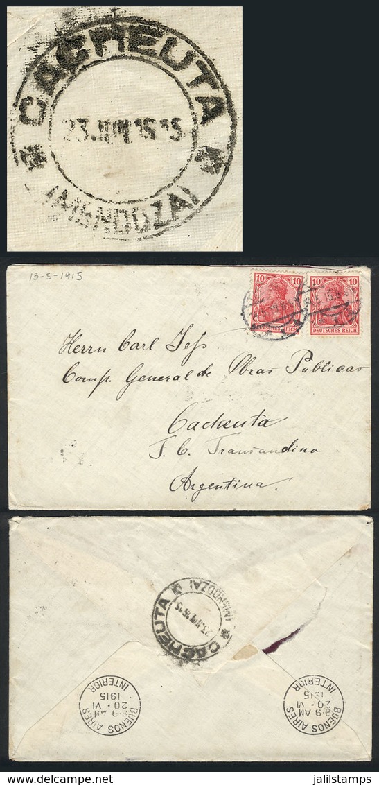 ARGENTINA: Cover Sent From Germany To CACHEUTA (Mendoza), With Arrival Backstamp Of 23/NO/1915, Rare! - Sonstige & Ohne Zuordnung