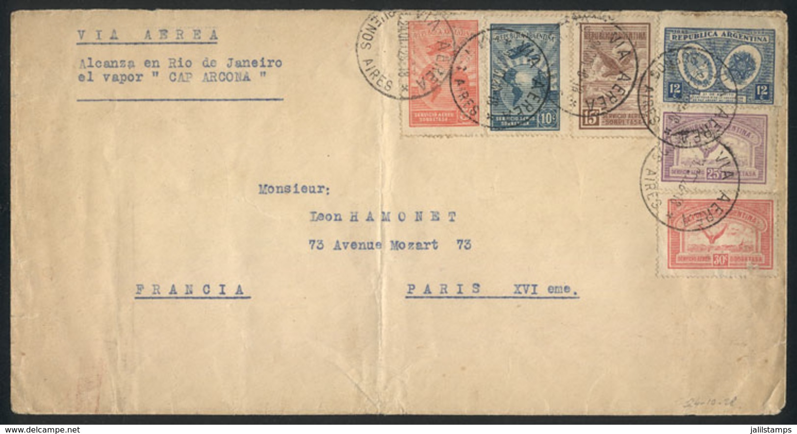ARGENTINA: FLIGHT TO REACH The Ship Cap Arcona: Cover Sent By Airmail From Buenos Aires To Rio De Janeiro On 24/OC/1928  - Other & Unclassified