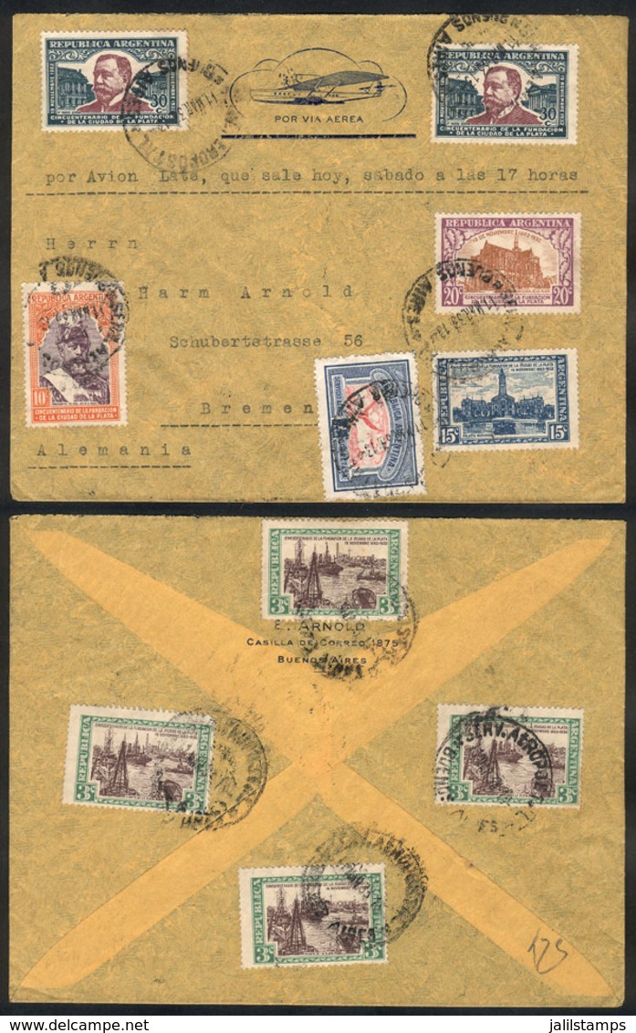 ARGENTINA: Airmail Cover Sent To Germany On 11/MAR/1933, Franked With The Complete Set "La Plata 50th Anniversary" + Oth - Other & Unclassified