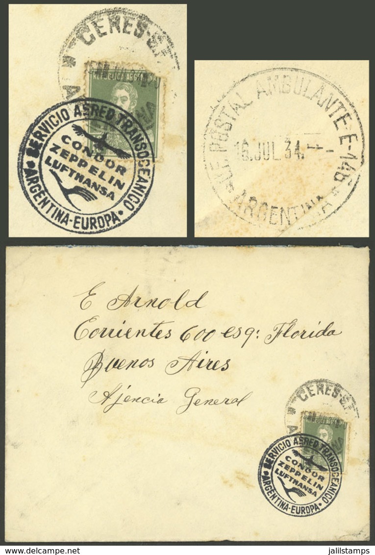 ARGENTINA: Cover Sent From Ceres (Santa Fe) To Buenos Aires On 15/JUL/1934 Franked With 10c., On Back It Bears A Mark Of - Other & Unclassified