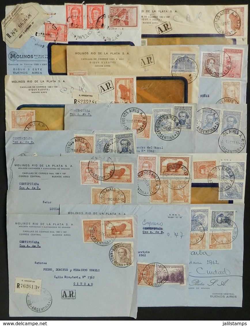 ARGENTINA: PERFINS: 14 Covers Posted Between 1938 And 1958 By The Company Molinos Río De La Plata S.A., Franked With Sta - Sonstige & Ohne Zuordnung