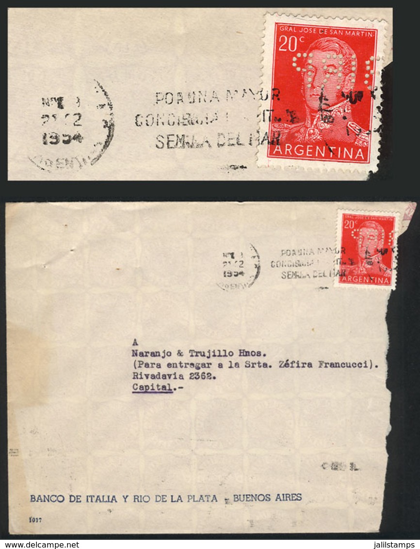 ARGENTINA: Cover Used In Buenos Aires On 21/DE/1954, Franked With 20c. San Martin With The Commercial "BIRP" PERFIN Reve - Other & Unclassified