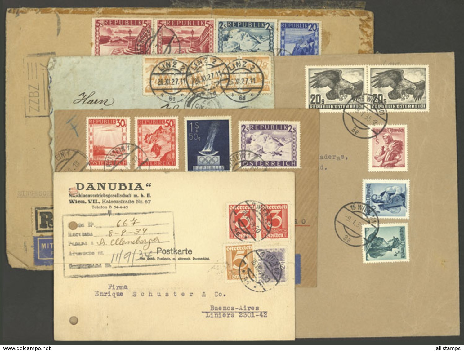 AUSTRIA: 5 Covers Or Cards Sent To Argentina Between 1927 And 1955, Interesting! - Otros & Sin Clasificación