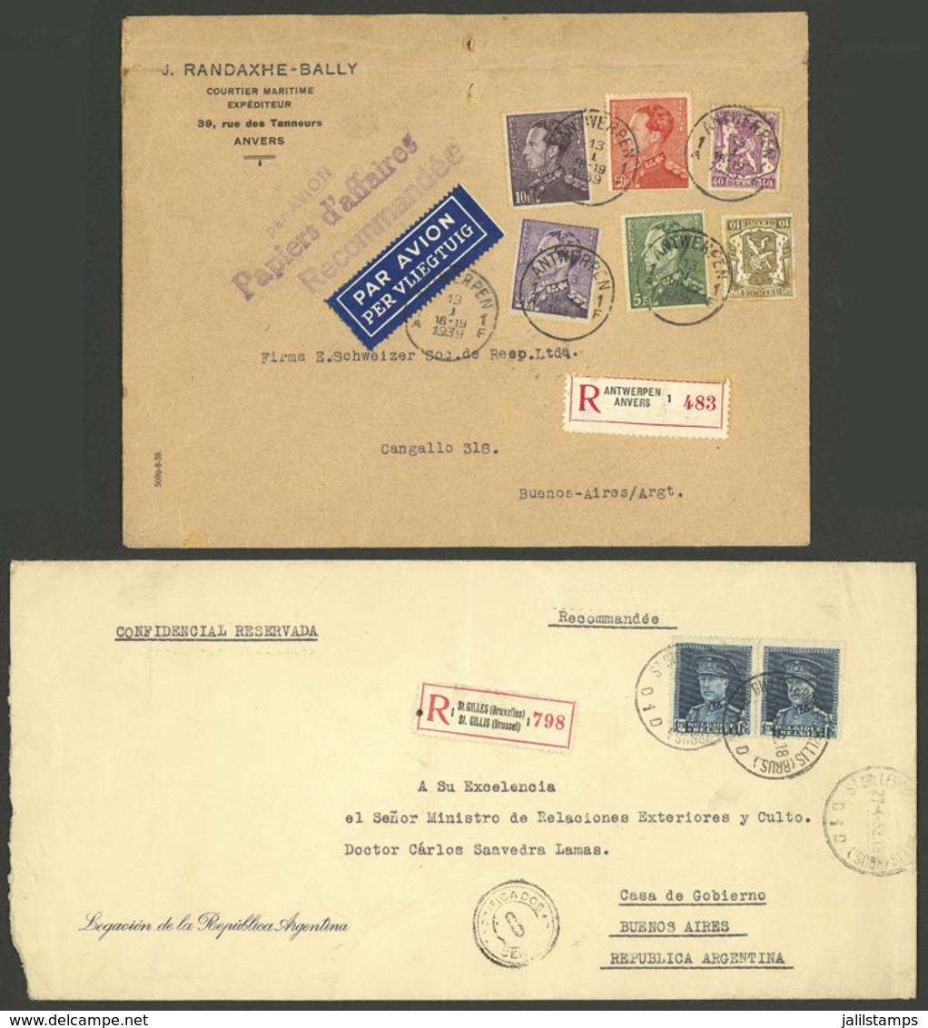 BELGIUM: 2 Registered Covers Sent To Argentina In 1932 And 1939, Nice Frankings! - Other & Unclassified