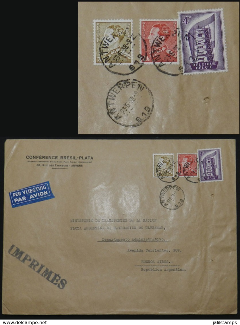 BELGIUM: Air Mail Cover With Printed Matter Sent To Argentina On 23/JUN/1958, Nice Postage Of Fr.27, Very Fine Quality! - Sonstige & Ohne Zuordnung