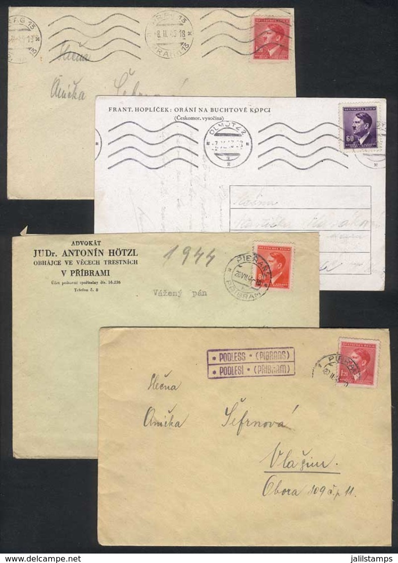 BOHEMIA AND MORAVIA: 4 Covers/postcard Used Between 1943 And 1945, With Hitler Stamps, VF Quality! - Covers & Documents