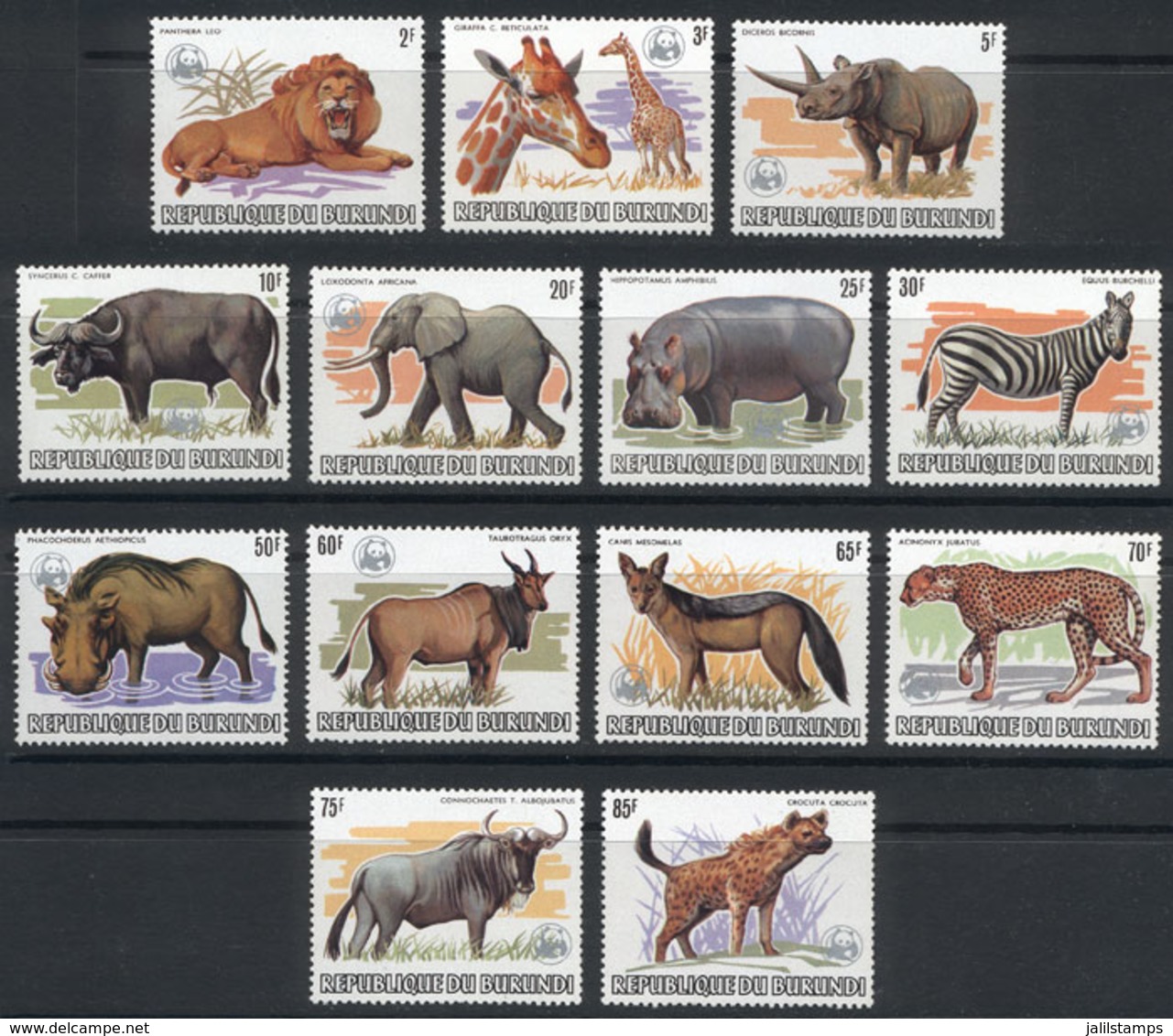 BURUNDI: Yvert 864/876, Animals, With "W.W.F." Printed In Silver, Complete Set Of 13 Unmounted Values, Excellent Quality - Other & Unclassified