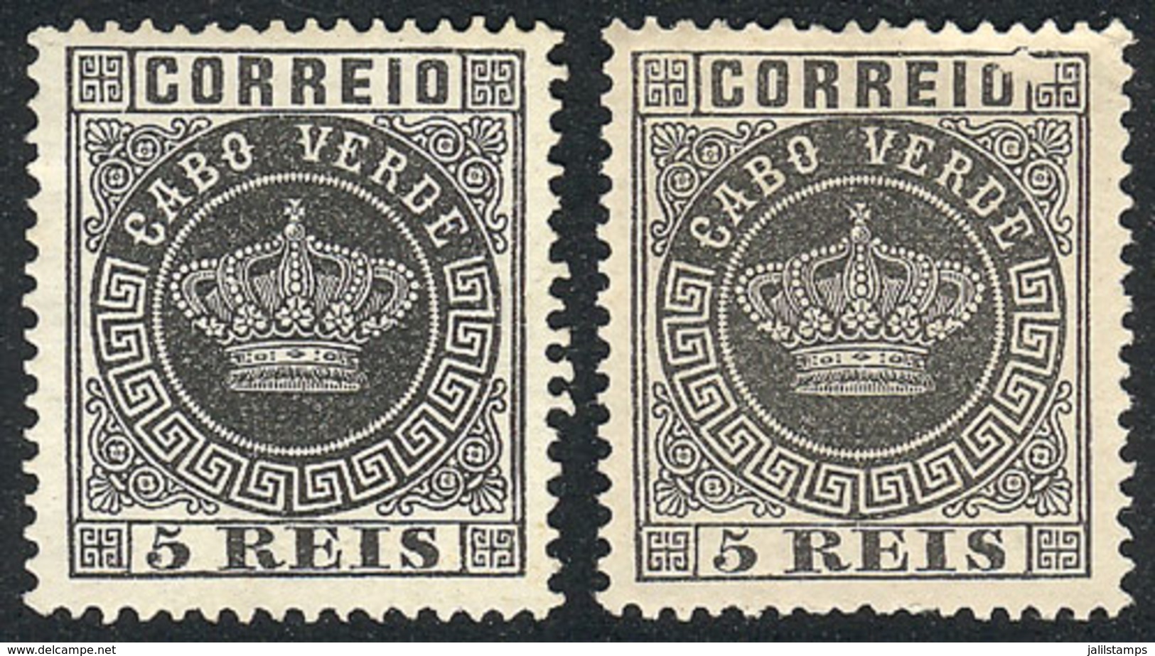 CAPE VERDE: Sc.1, 2 Examples Mint Without Gum, One With VARIETY: Printing Flaw Over The O Of "CORREIO", Interesting!" - Kaapverdische Eilanden