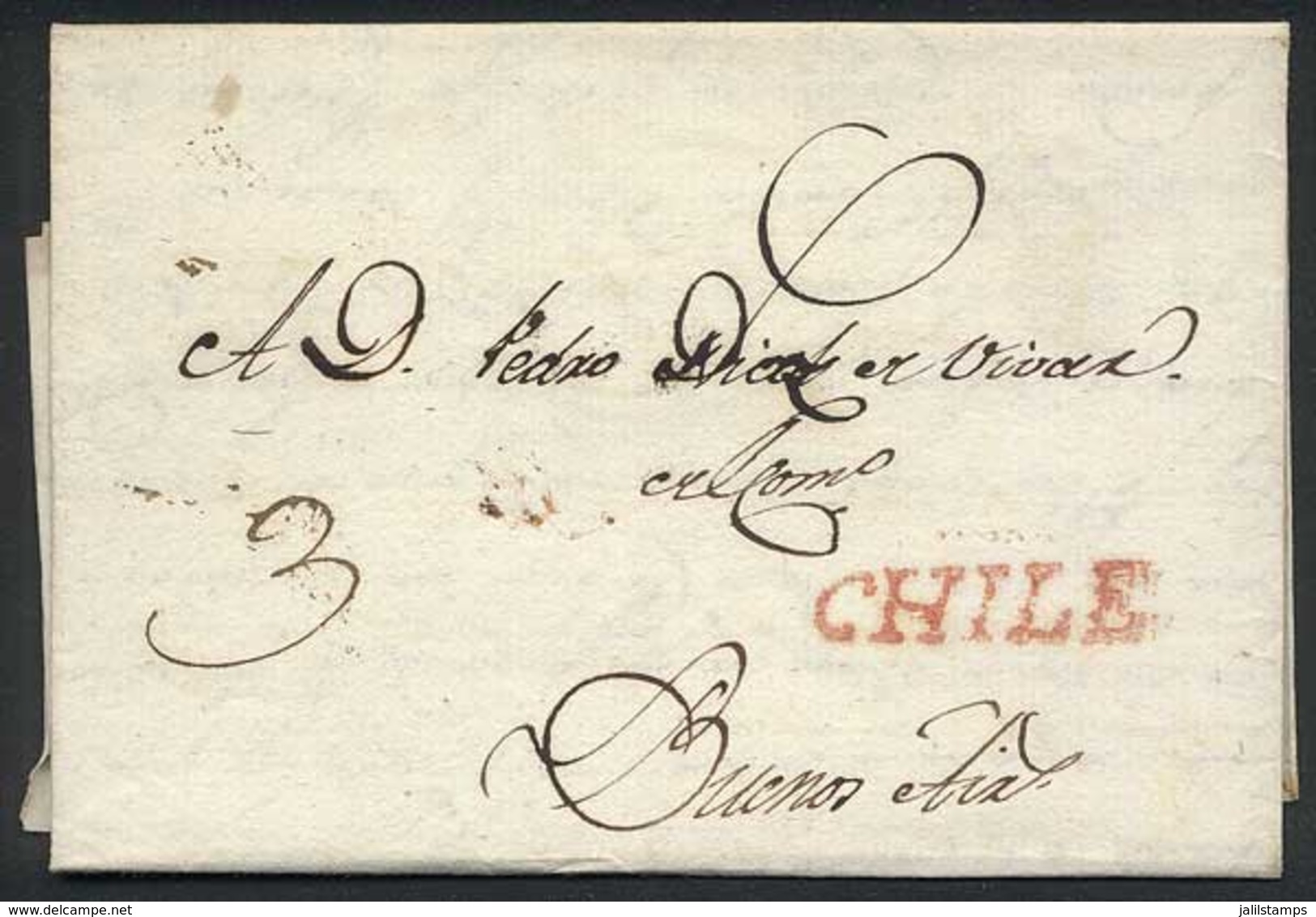 CHILE: Long And Interesting Complete Folded Letter Datelined Santiago 10/DE/1812, Sent To Buenos Aires, With Red "CHILE" - Chile