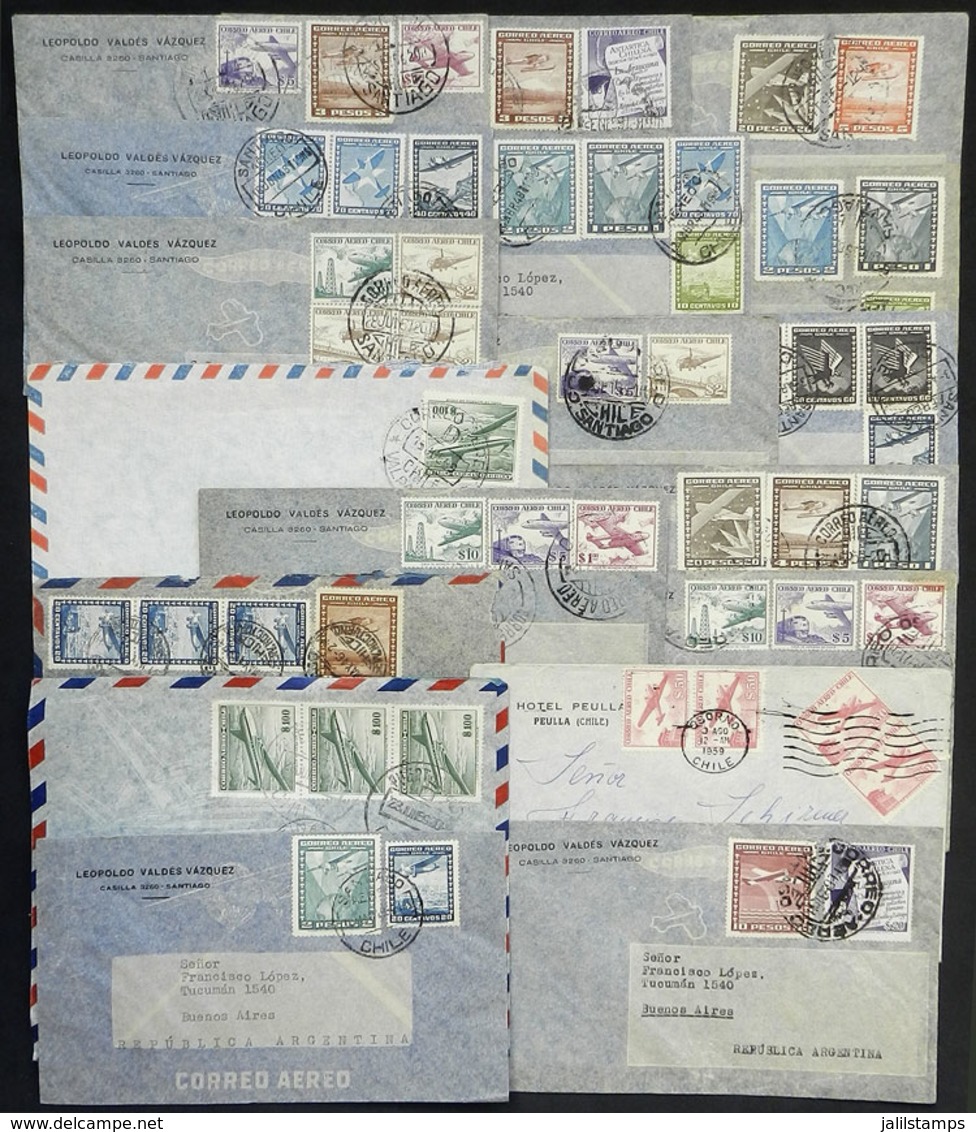 CHILE: 18 Covers Sent To Argentina In The 1940/50s, Nice Frankings, VF General Quality! - Chile