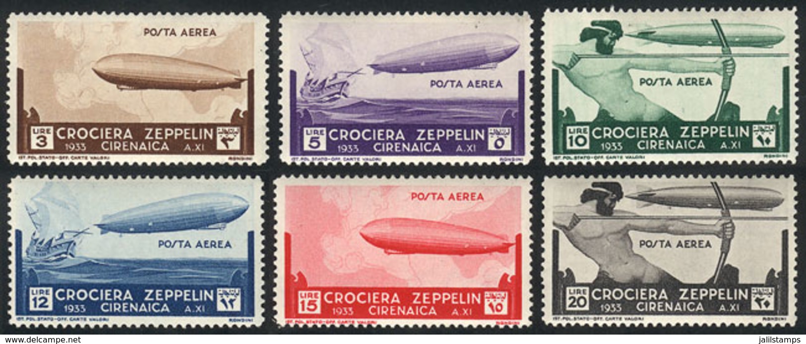 CYRENAICA: Sc.C12/C17, 1933 Zeppelin, Cmpl. Set Of 6 Values, Mint Lightly Hinged, Fine Quality - Cirenaica