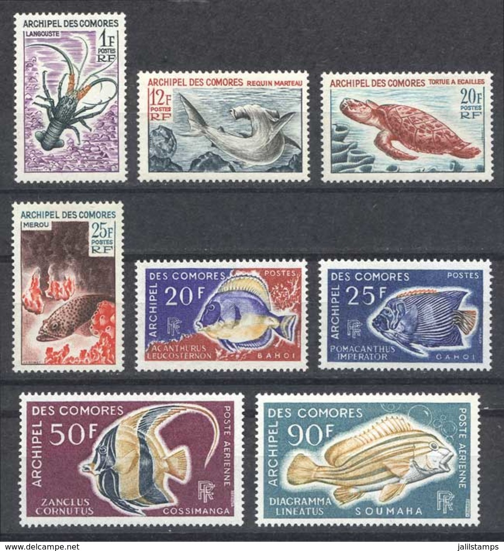 COMOROS: Yvert 35/8 + 47/8 + A.23/4, Fish, Complete Set Of 8 Unmounted Values, Excellent Quality! - Comoros